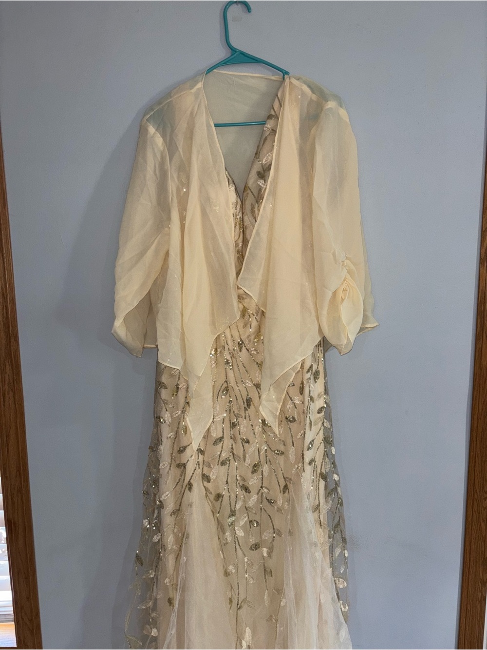 Ivory Beaded V-Neck Maxi Evening Dress